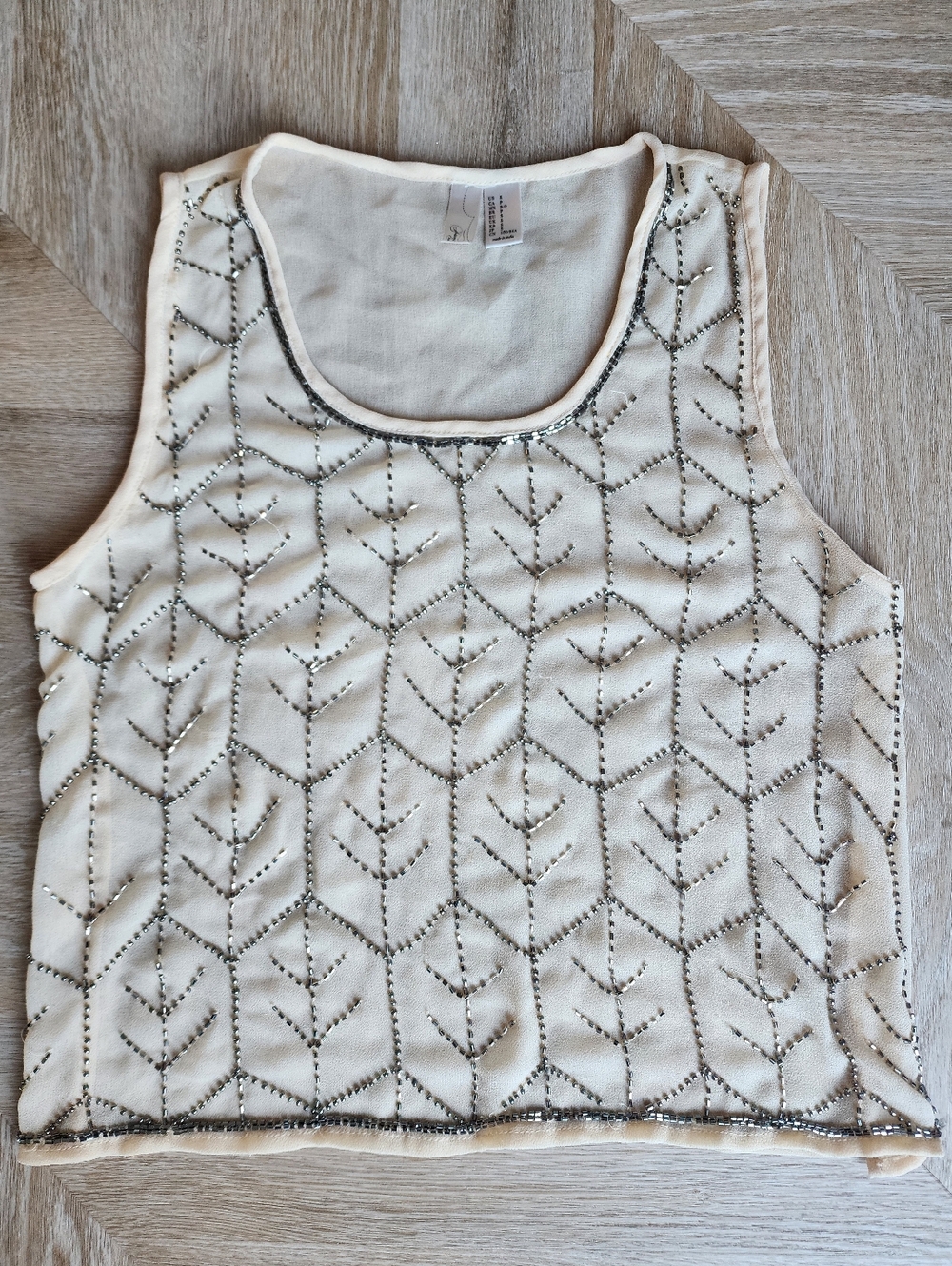 Beautiful Sleeveless See-through Nude Beaded Tank Top by Forever 21 Exclusive